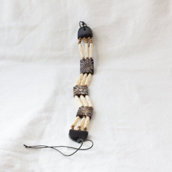 Vgt Native American Hairpipe Tribal Buffalo Bone Choker Necklace Wood & Bead 11" - Picture 6 of 9